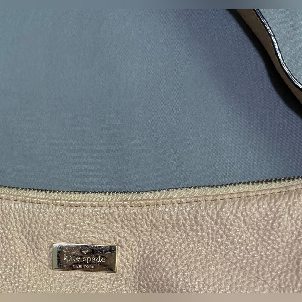 Kate Spade New York Beige Leather Pink Lined Zip Shoulder Tote Purse 15x11x4 - Picture 5 of 12